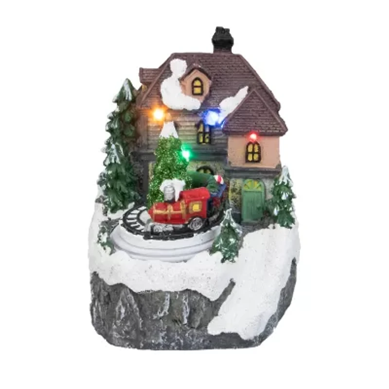 Northlight 5.5in Led Lighted And Animated House With Train Piece Lighted Christmas Village