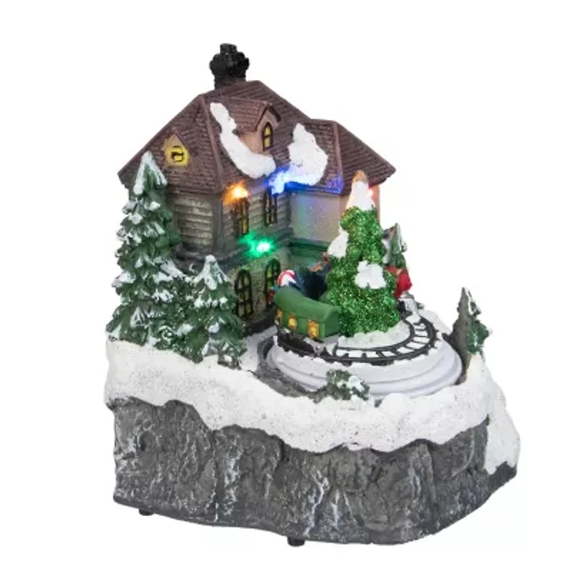 Northlight 5.5in Led Lighted And Animated House With Train Piece Lighted Christmas Village