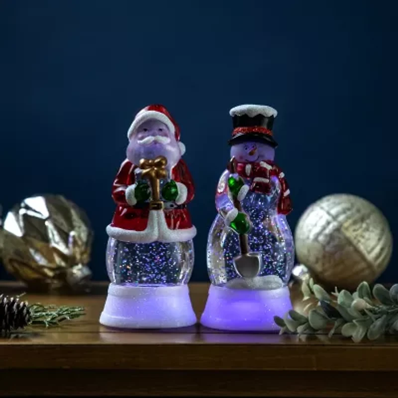 Northlight Led Lighted Color Changing Santa And Snowman Acrylic S - 6.25in - Set Of 2 Christmas Snow Globe