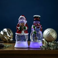 Northlight Led Lighted Color Changing Santa And Snowman Acrylic S - 6.25in - Set Of 2 Christmas Snow Globe