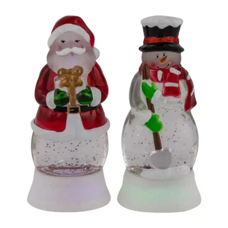 Northlight Led Lighted Color Changing Santa And Snowman Acrylic S - 6.25in - Set Of 2 Christmas Snow Globe