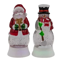 Northlight Led Lighted Color Changing Santa And Snowman Acrylic S - 6.25in - Set Of 2 Christmas Snow Globe