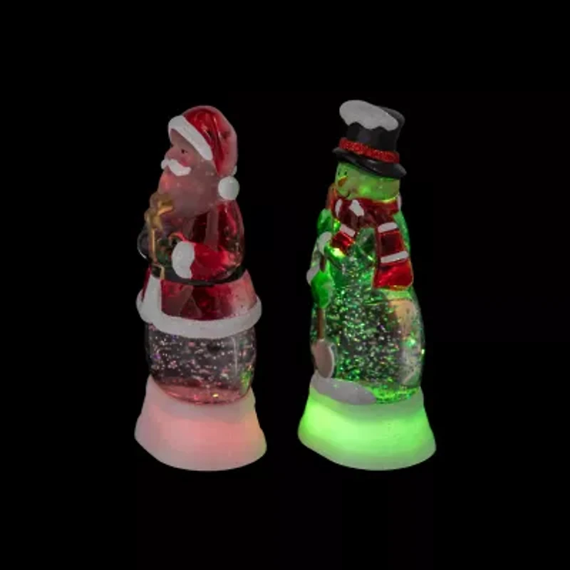 Northlight Led Lighted Color Changing Santa And Snowman Acrylic S - 6.25in - Set Of 2 Christmas Snow Globe