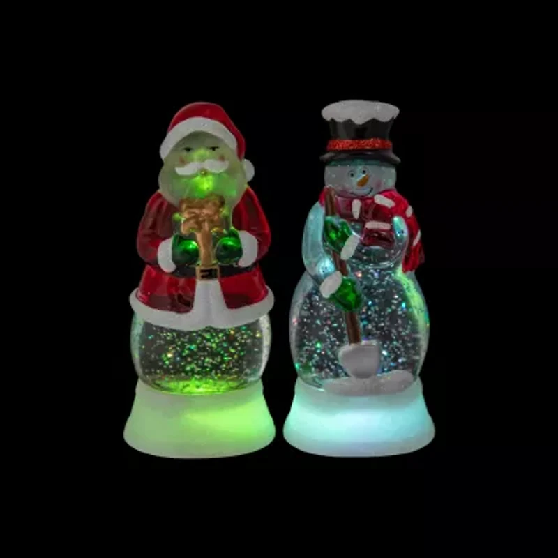 Northlight Led Lighted Color Changing Santa And Snowman Acrylic S - 6.25in - Set Of 2 Christmas Snow Globe