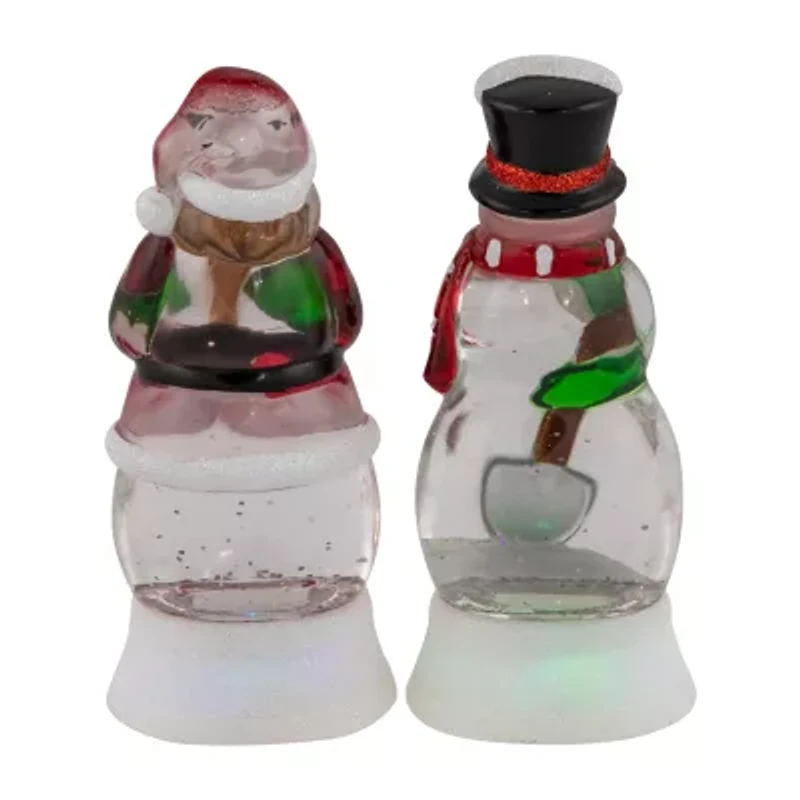Northlight Led Lighted Color Changing Santa And Snowman Acrylic S - 6.25in - Set Of 2 Christmas Snow Globe