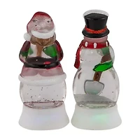 Northlight Led Lighted Color Changing Santa And Snowman Acrylic S - 6.25in - Set Of 2 Christmas Snow Globe