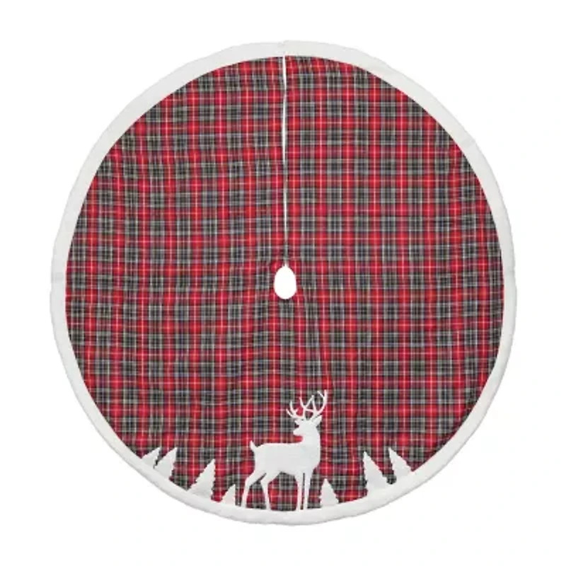 Northlight 48in Red And Black Plaid Reindeer Indoor Tree Skirt