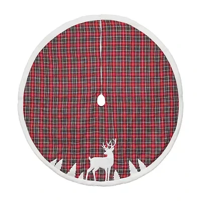 Northlight 48in Red And Black Plaid Reindeer Indoor Tree Skirt