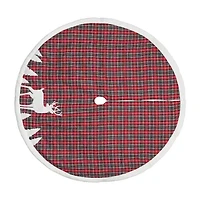 Northlight 48in Red And Black Plaid Reindeer Indoor Tree Skirt