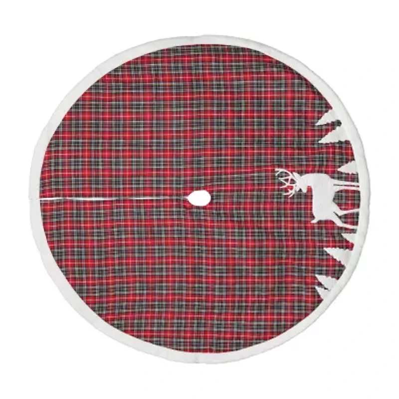Northlight 48in Red And Black Plaid Reindeer Indoor Tree Skirt