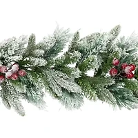 Northlight Flocked Calloway Fir With Berries - 7ft X 12in - Unlit Christmas Indoor Garland