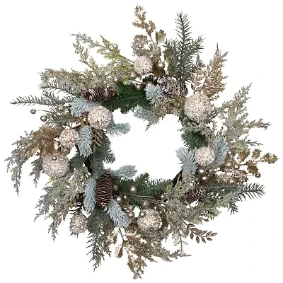 Northlight Glittered Mixed Foliage With - 24in - Unlit Wreath