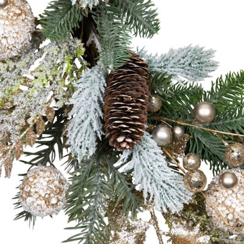 Northlight Glittered Mixed Foliage With - 24in - Unlit Wreath