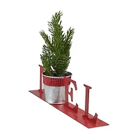 Northlight Potted Faux Pine In Metal "Noel" Planter - 13in - Red Christmas Tabletop Decor