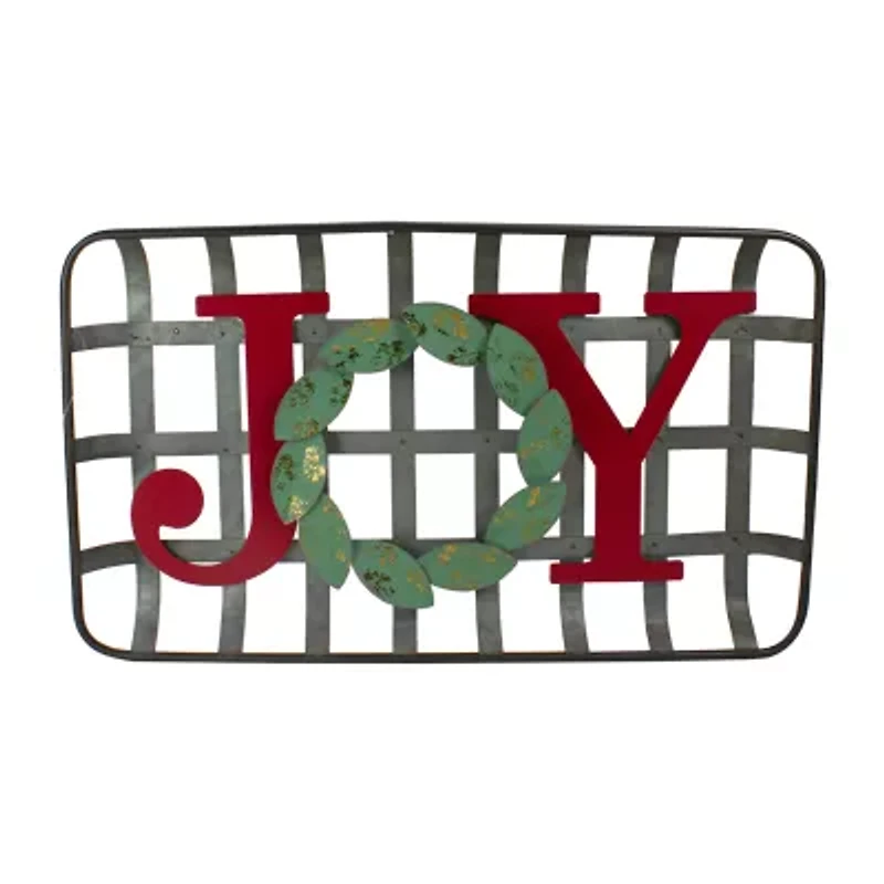 Northlight 24in Red And Green "Joy" Rustic Tobacco Basket Christmas Tabletop Decor