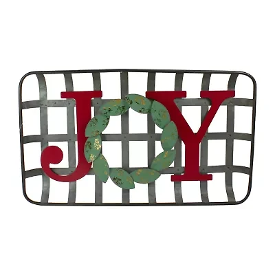 Northlight 24in Red And Green "Joy" Rustic Tobacco Basket Christmas Tabletop Decor