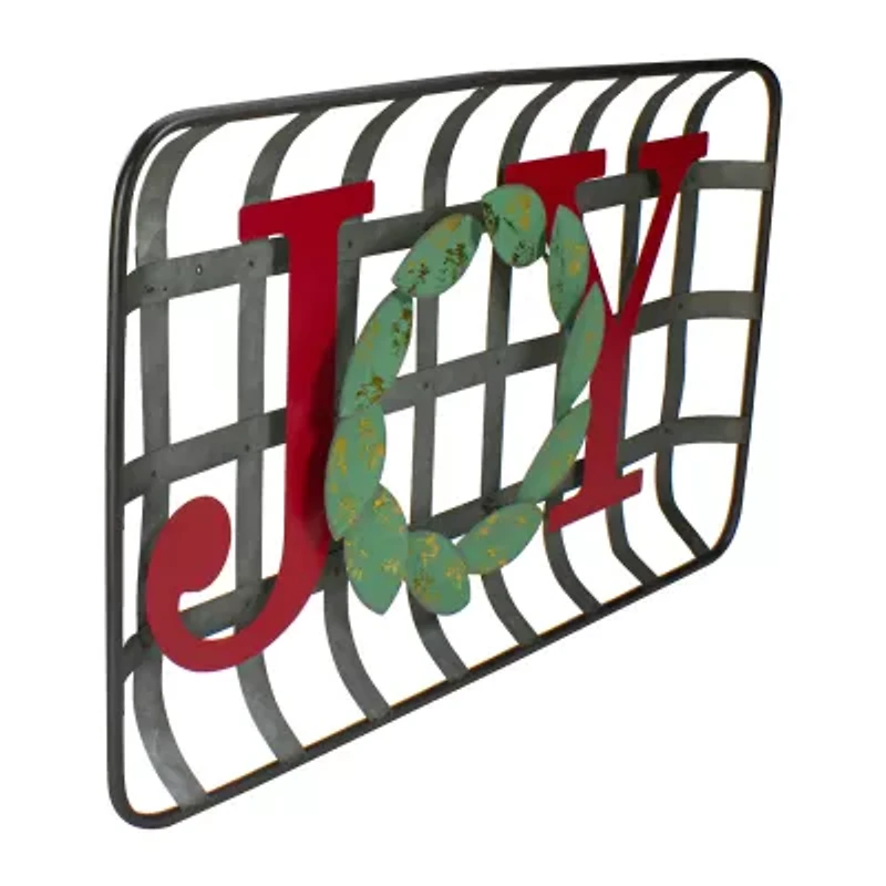Northlight 24in Red And Green "Joy" Rustic Tobacco Basket Christmas Tabletop Decor