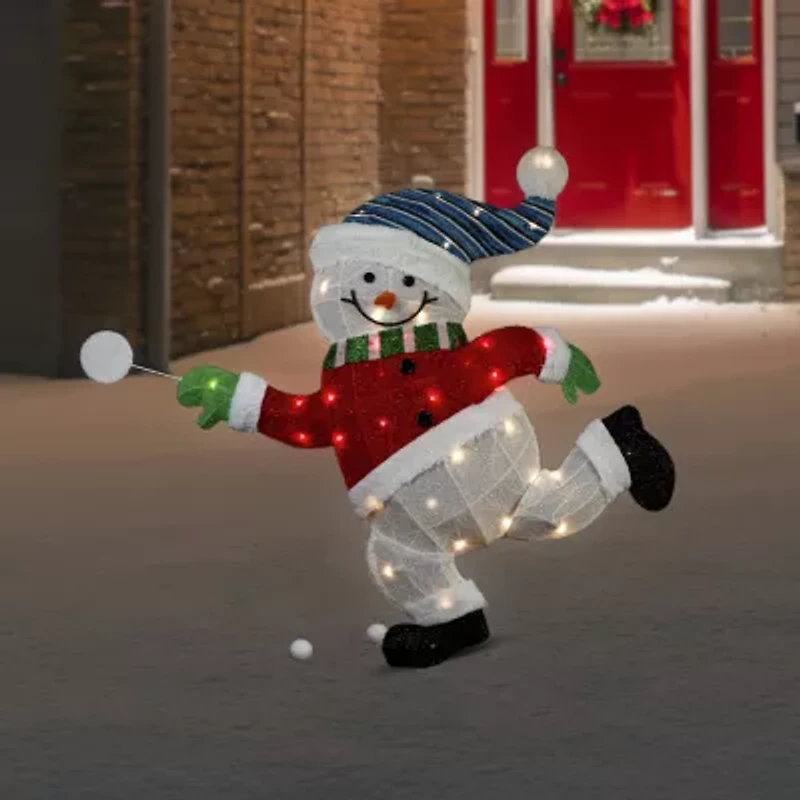 Northlight Lighted Snowman With Snowball - 36.25in - Clear Lights Christmas Yard Art