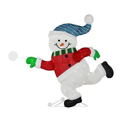 Northlight Lighted Snowman With Snowball - 36.25in - Clear Lights Christmas Yard Art