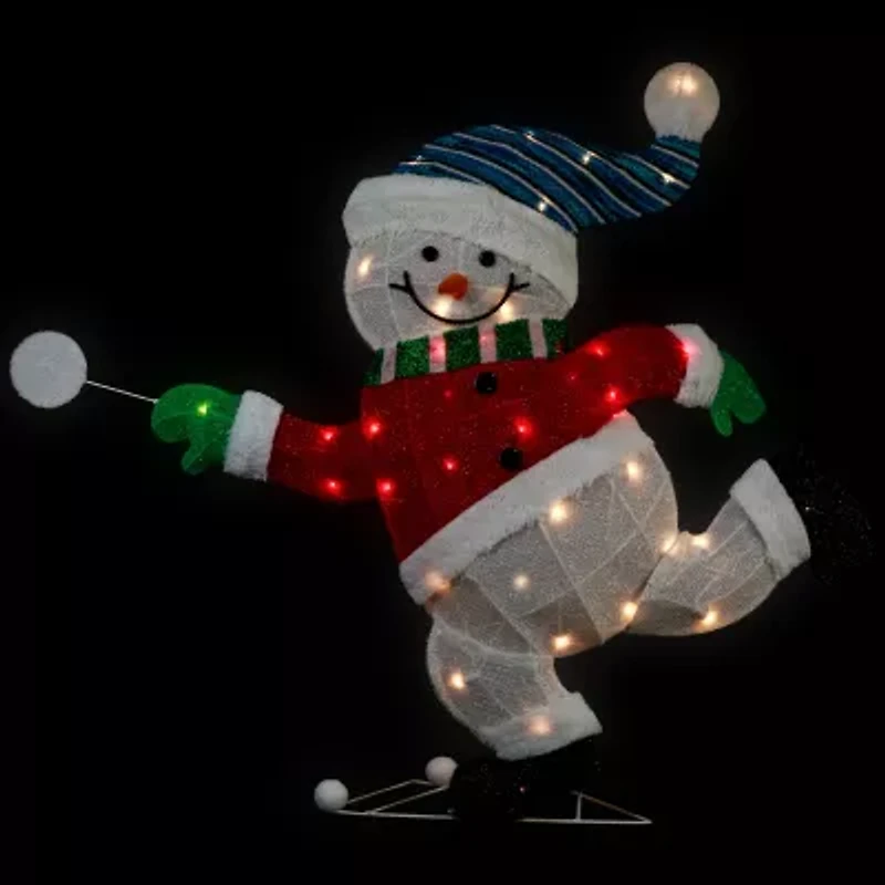 Northlight Lighted Snowman With Snowball - 36.25in - Clear Lights Christmas Yard Art