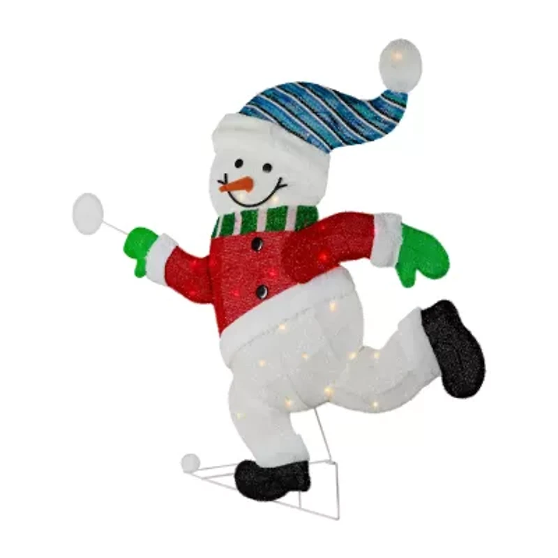 Northlight Lighted Snowman With Snowball - 36.25in - Clear Lights Christmas Yard Art