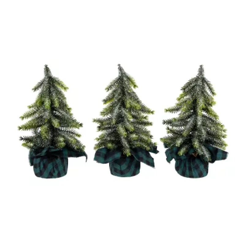 Northlight Mini Iced Downswept Pine - 9in - Set Of 3 Pine Christmas Tree