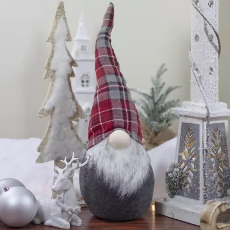 Northlight Plaid Bendable Hat Sitting - 25in - Red And Gray Christmas Gnome