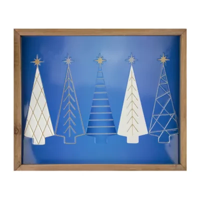 Northlight 17.75in Blue And White Trees Wooden Framed Wood Wall Art