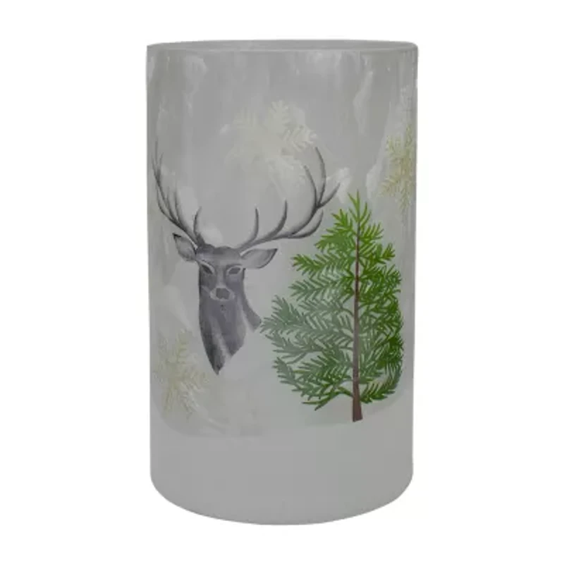 Northlight 10in Deer Pine And Snowflakes Hand Painted Candle Holder