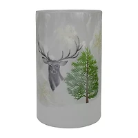 Northlight 10in Deer Pine And Snowflakes Hand Painted Candle Holder