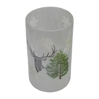 Northlight 10in Deer Pine And Snowflakes Hand Painted Candle Holder