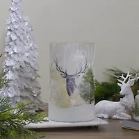 Northlight 10in Deer Pine And Snowflakes Hand Painted Candle Holder