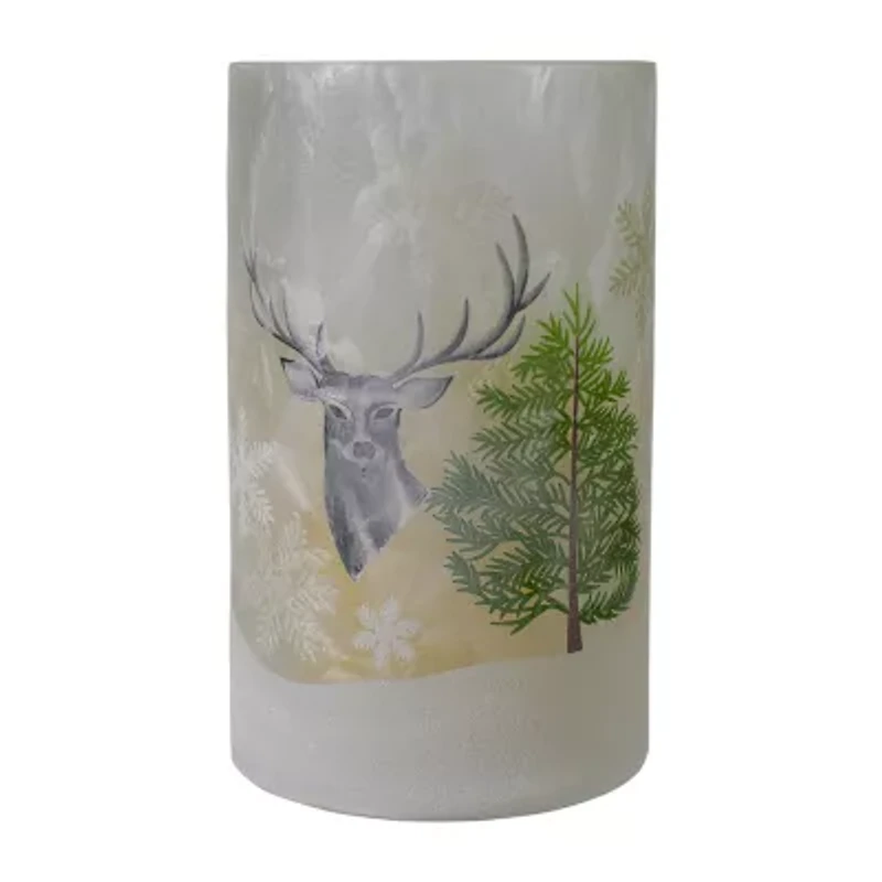 Northlight 10in Deer Pine And Snowflakes Hand Painted Candle Holder