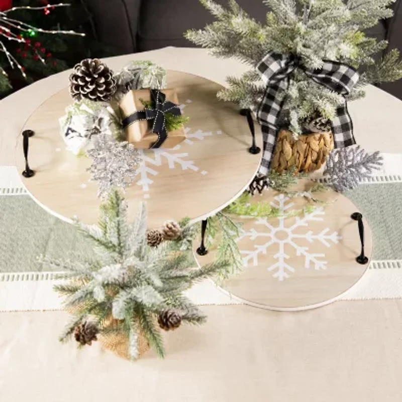 Northlight Round Snowflake Serving Trays With Handles - 15.75in - Set Of 2 Christmas Tabletop Decor