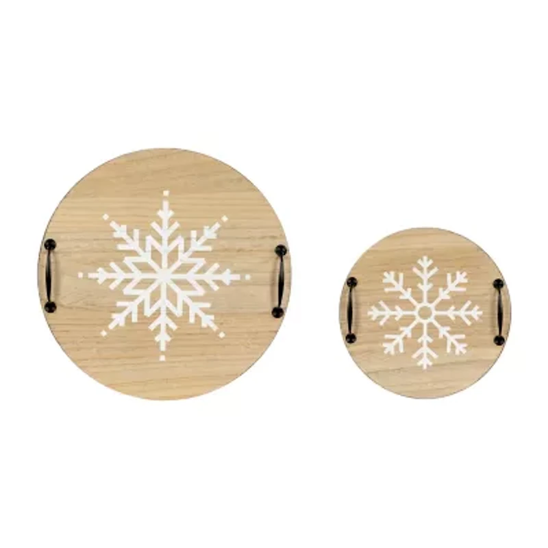 Northlight Round Snowflake Serving Trays With Handles - 15.75in - Set Of 2 Christmas Tabletop Decor