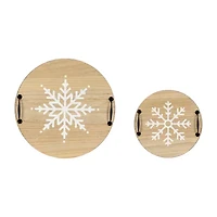 Northlight Round Snowflake Serving Trays With Handles - 15.75in - Set Of 2 Christmas Tabletop Decor