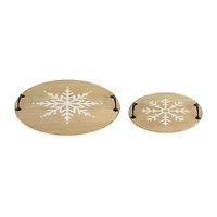 Northlight Round Snowflake Serving Trays With Handles - 15.75in - Set Of 2 Christmas Tabletop Decor