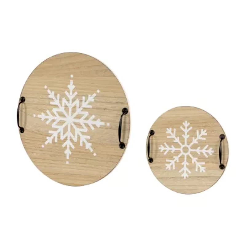 Northlight Round Snowflake Serving Trays With Handles - 15.75in - Set Of 2 Christmas Tabletop Decor