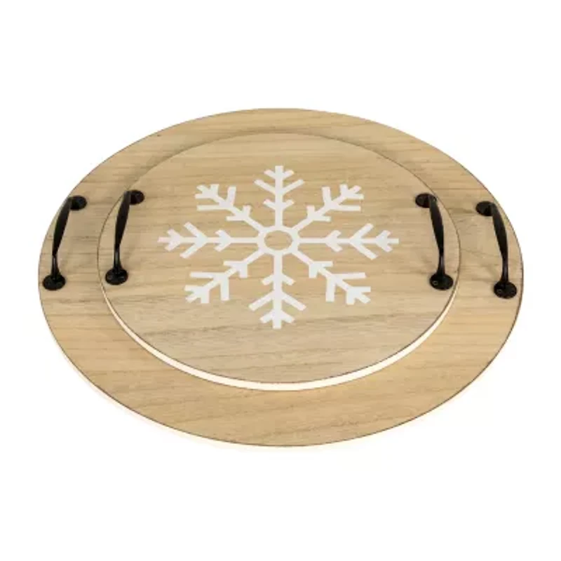 Northlight Round Snowflake Serving Trays With Handles - 15.75in - Set Of 2 Christmas Tabletop Decor