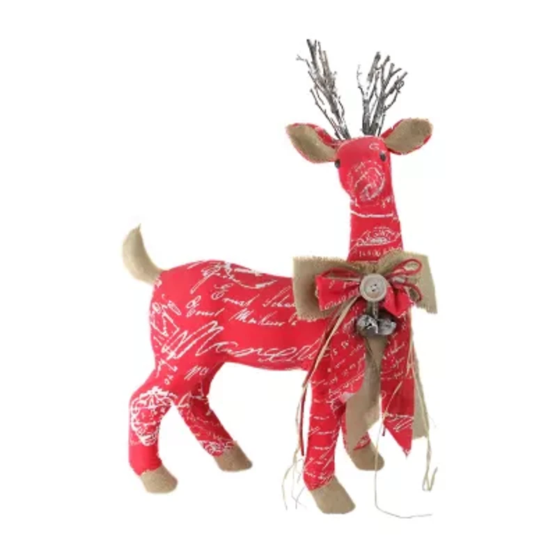 Northlight Reindeer With Burlap Bow - 24in - Red And Brown Christmas Tabletop Decor