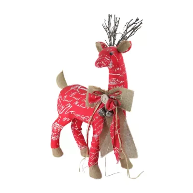 Northlight Reindeer With Burlap Bow - 24in - Red And Brown Christmas Tabletop Decor