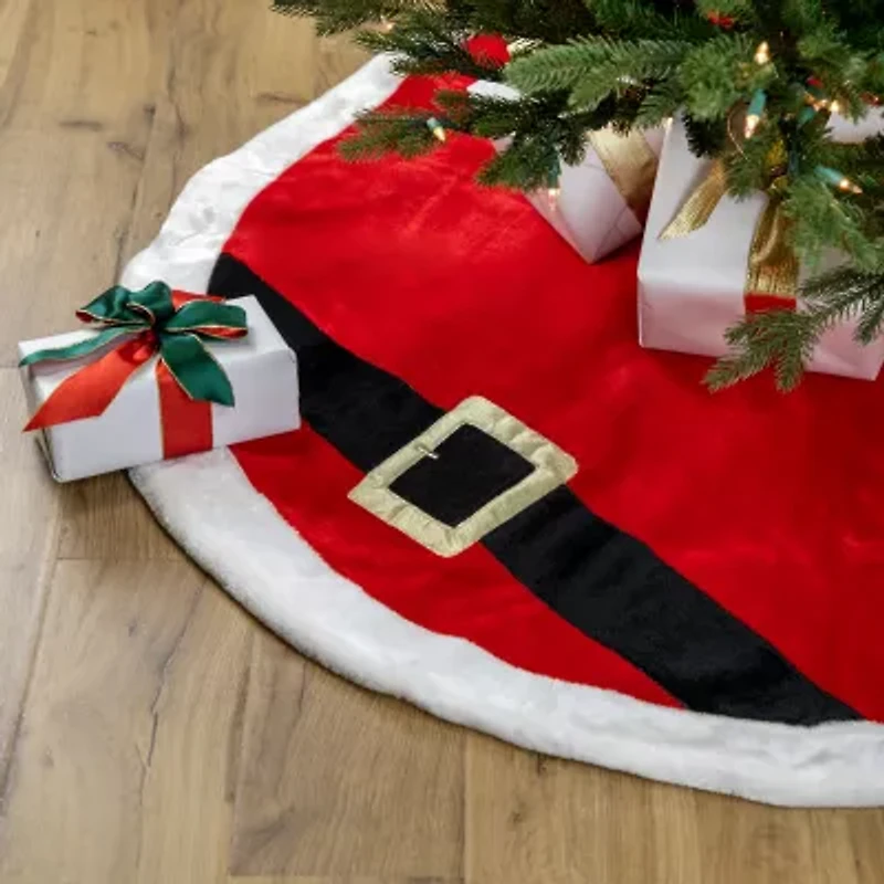 Northlight 48in Red And White Velveteen Santa Claus Belt Buckle Indoor Tree Skirt