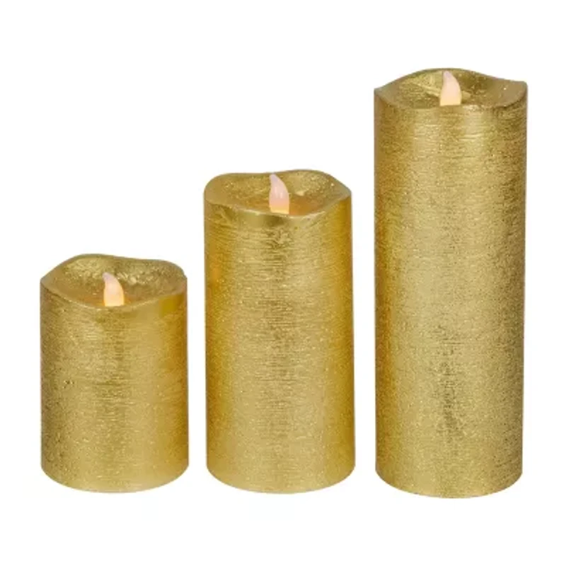 Northlight Led Brushed Pillar- 8in - Gold Finish - Set Of 3 Flameless Candle