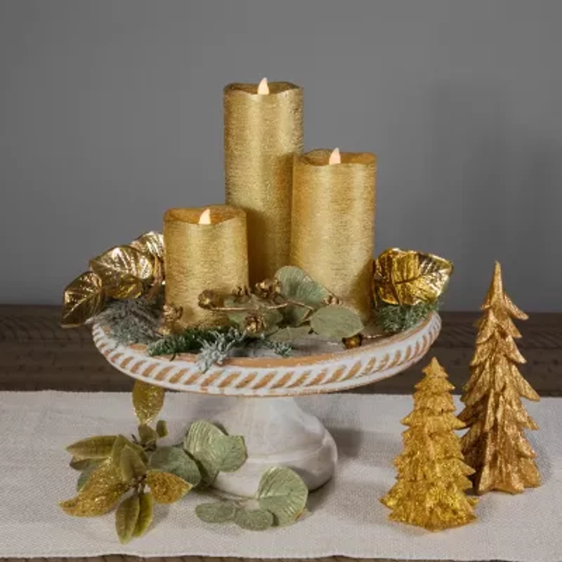 Northlight Led Brushed Pillar- 8in - Gold Finish - Set Of 3 Flameless Candle
