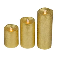 Northlight Led Brushed Pillar- 8in - Gold Finish - Set Of 3 Flameless Candle