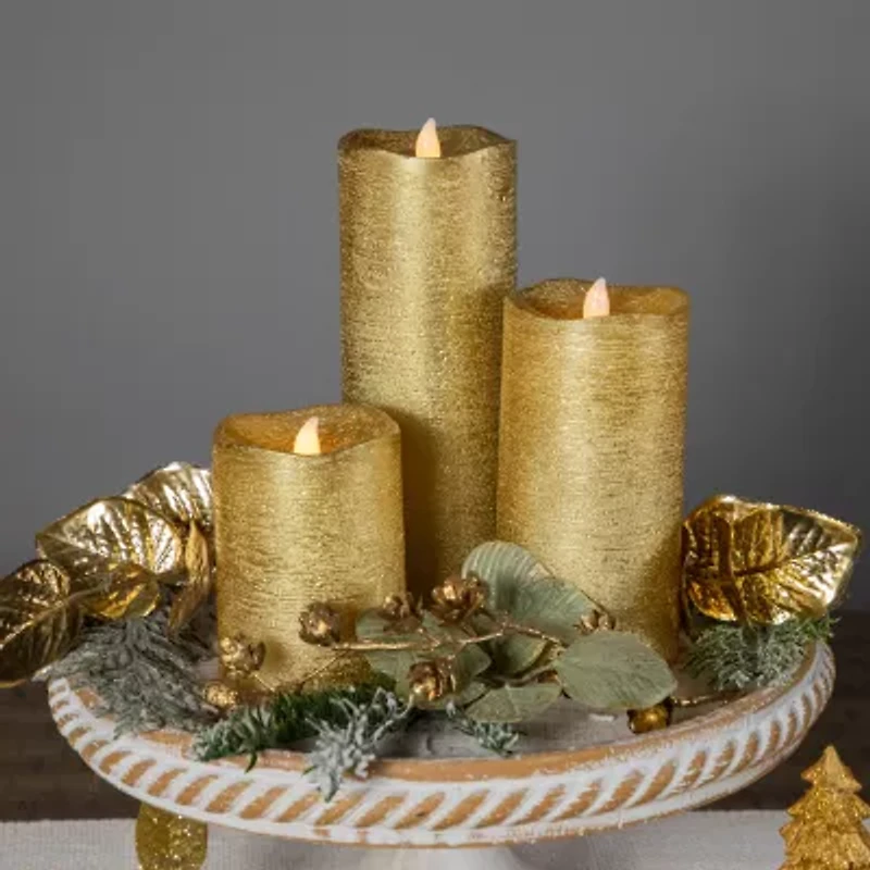 Northlight Led Brushed Pillar- 8in - Gold Finish - Set Of 3 Flameless Candle