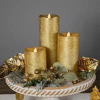 Northlight Led Brushed Pillar- 8in - Gold Finish - Set Of 3 Flameless Candle