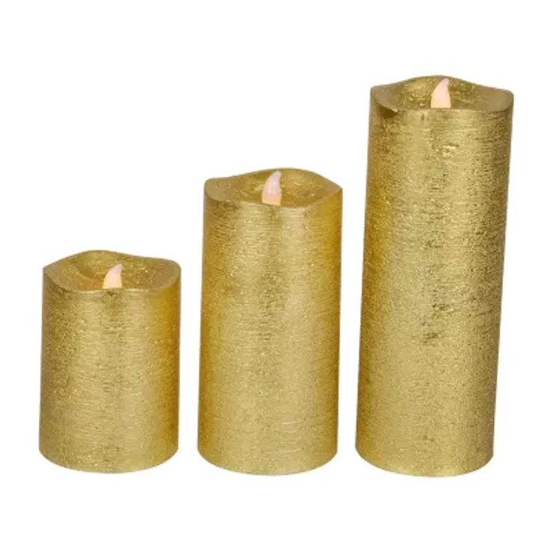 Northlight Led Brushed Pillar- 8in - Gold Finish - Set Of 3 Flameless Candle