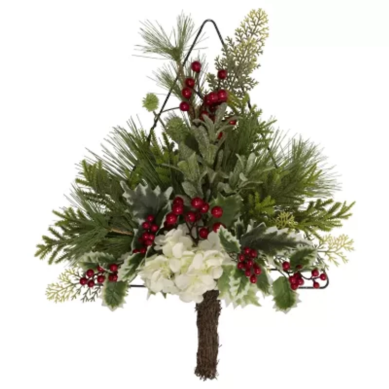 Northlight 24in Pine Tree With Berries And Holly Christmas Window Decor