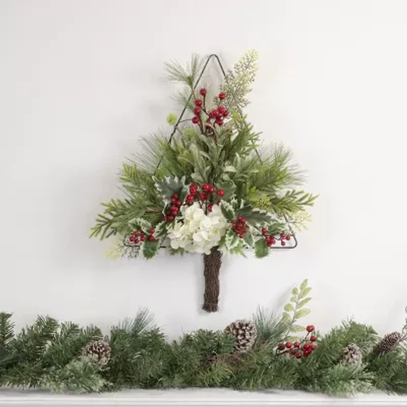 Northlight 24in Pine Tree With Berries And Holly Christmas Window Decor